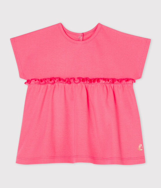 Blusa manica corta bebè femmina a tinta unita. rosa CUPCAKE