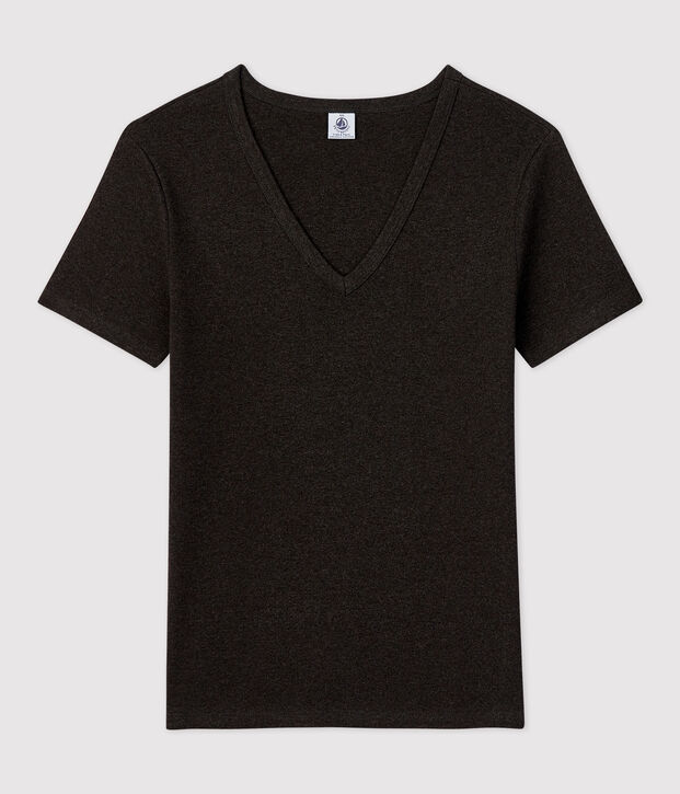 T-shirt L'ICONIQUE scollo a V in cotone bio donna grigio