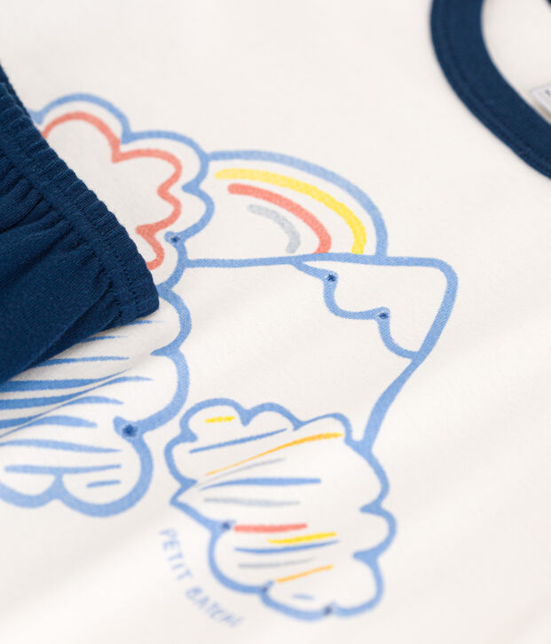 Pigiama bambino corto in cotone tinta unita blu/multicolore