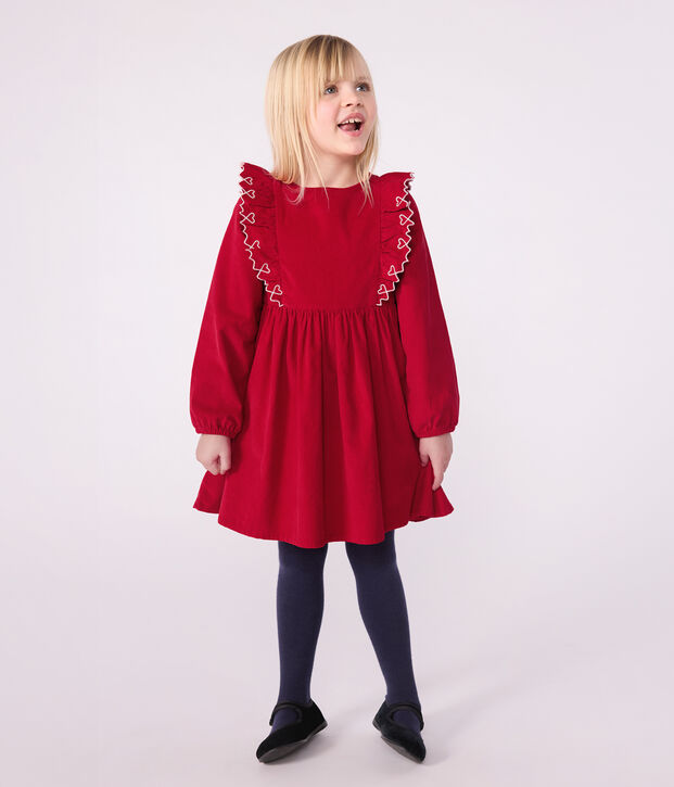 Abito a maniche lunghe in velluto tinta unita bambina rosso
