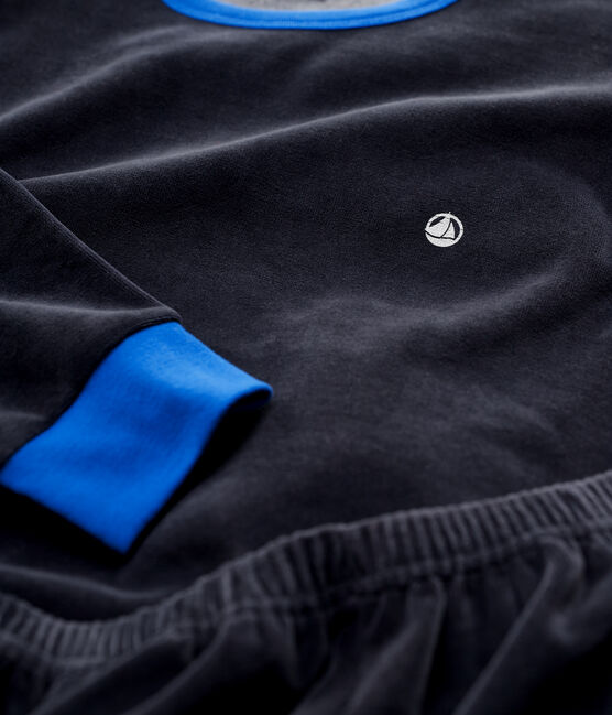 Pigiama blu marine ragazzo in ciniglia blu SMOKING