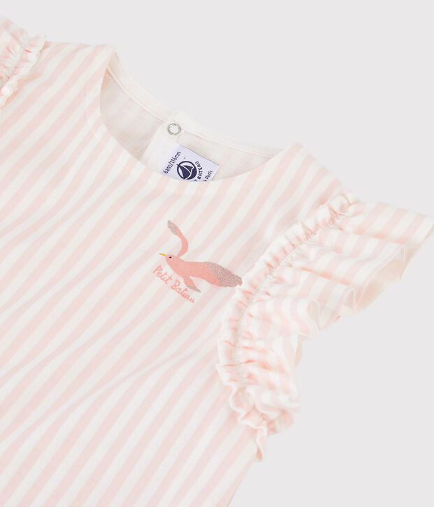 T-shirt a maniche corte in jersey bambina rosa/bianco