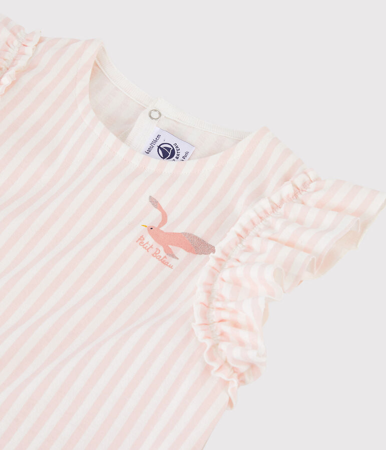 T-shirt a maniche corte in jersey bambina rosa/bianco
