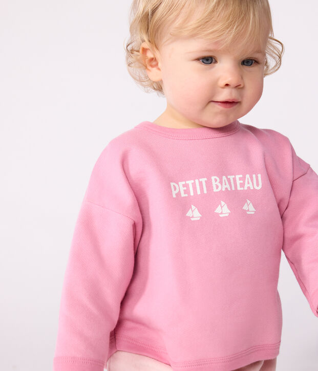 Felpa in cotone con motivo vintage Petit Bateau neonata rosa
