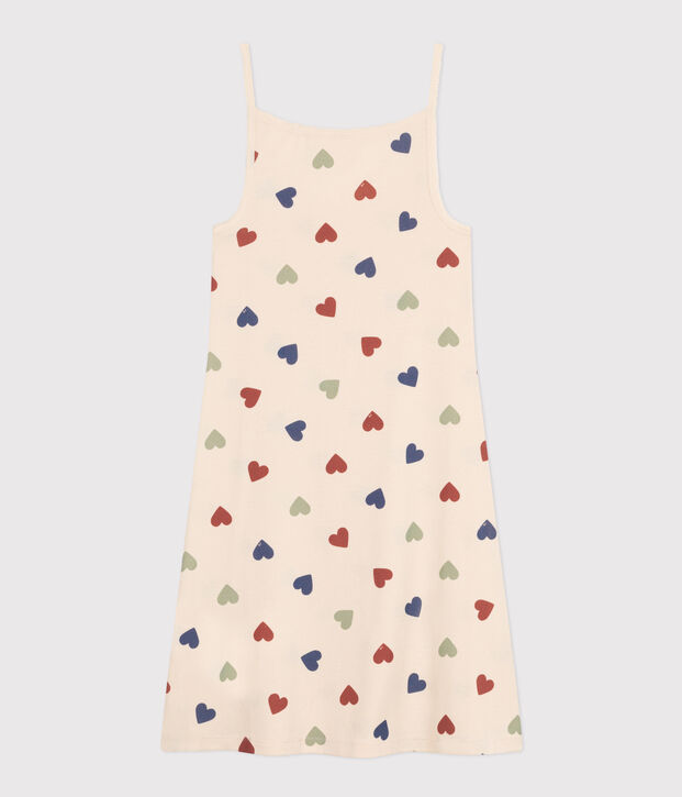 Camicia da notte corta in cotone motivo a cuore donna ecru/multicolore