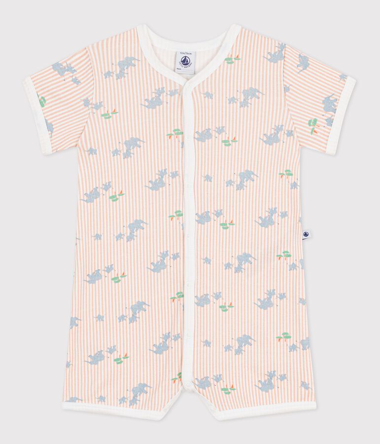 Tutina corta in cotone con animali stampati neonato bianco/multicolore