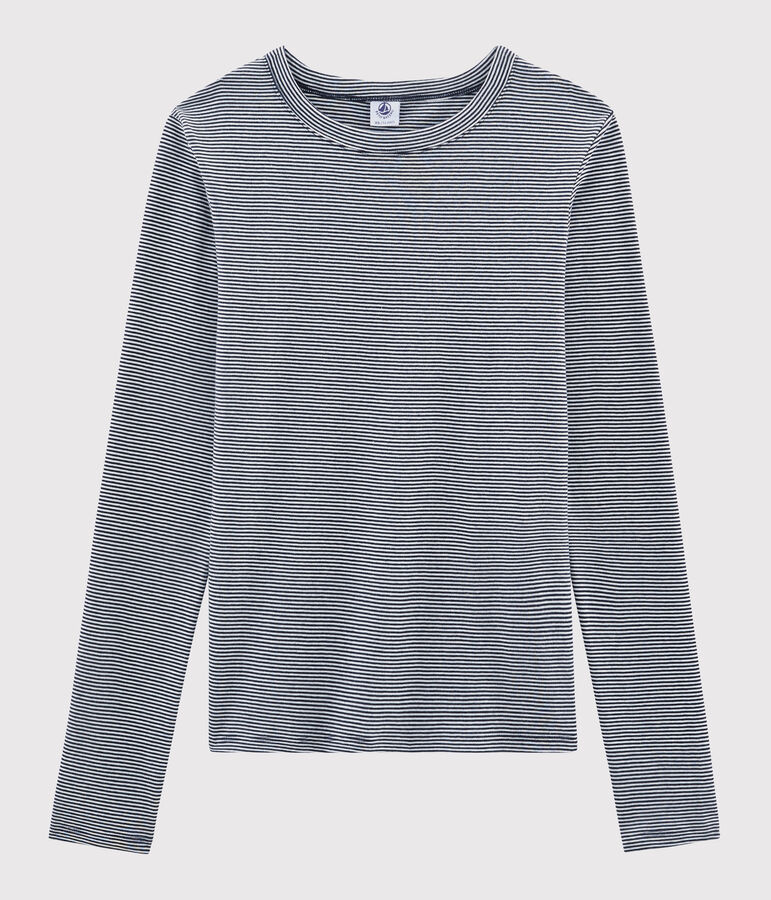 T-shirt girocollo iconica in cotone a righe Donna blu SMOKING/bianco MARSHMALLOW