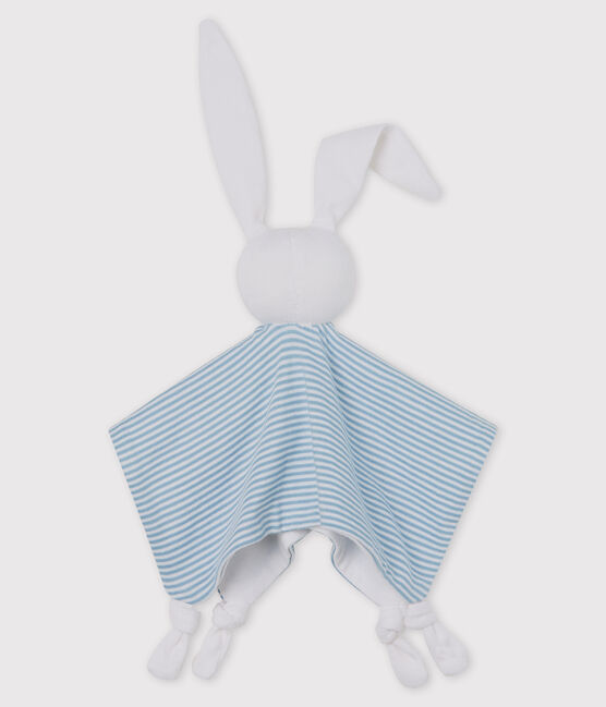 Doudou coniglietto bebè in cotone blu ACIER/bianco MARSHMALLOW