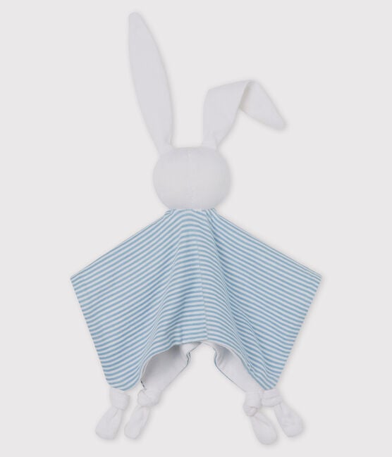 Doudou coniglietto bebè in cotone blu ACIER/bianco MARSHMALLOW