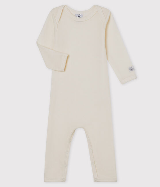 Body a maniche lunghe bebè in lana e cotone bianco MARSHMALLOW