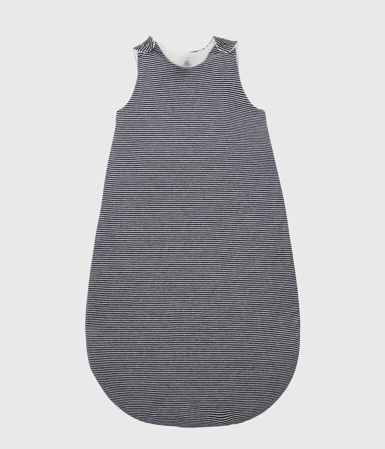 Sacco nanna a righe beb&egrave; in ciniglia di cotone biologico blu/bianco