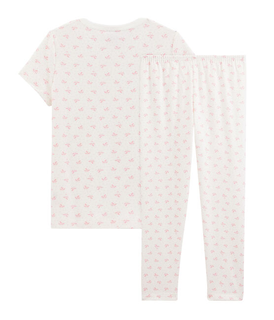 Pigiama fiori bambina a costine bianco MARSHMALLOW/rosa GRETEL