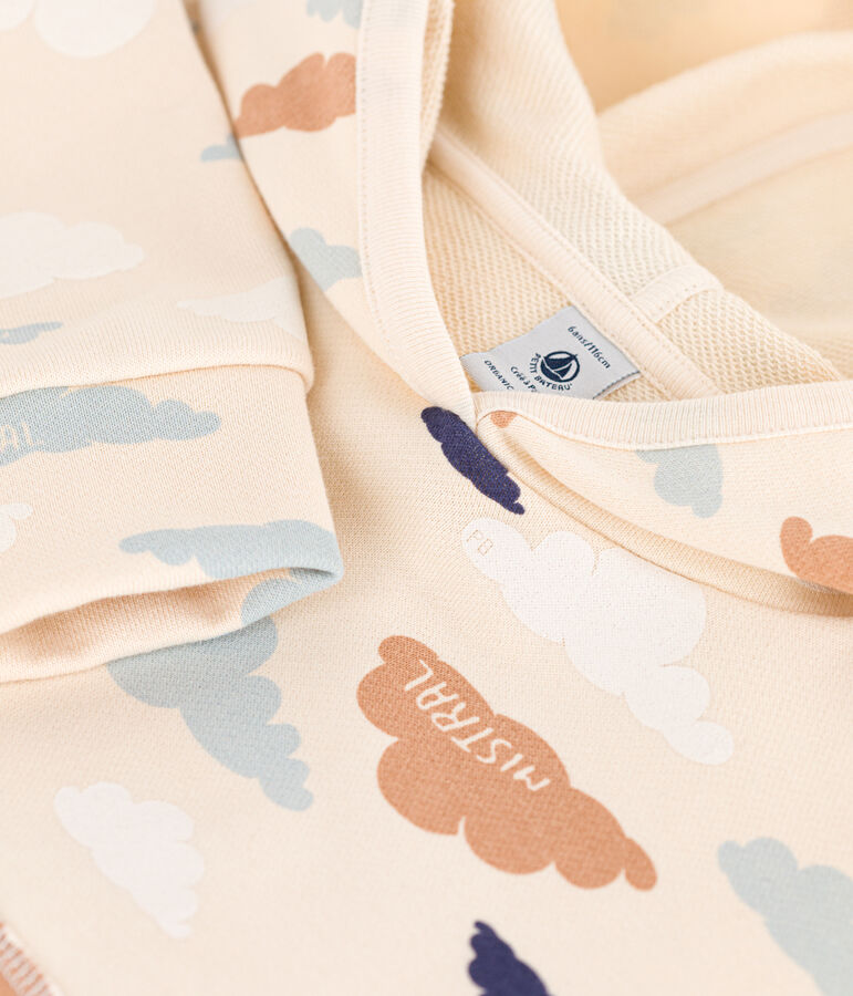 Felpa bambina con cappuccio in molleton ecru/multicolore