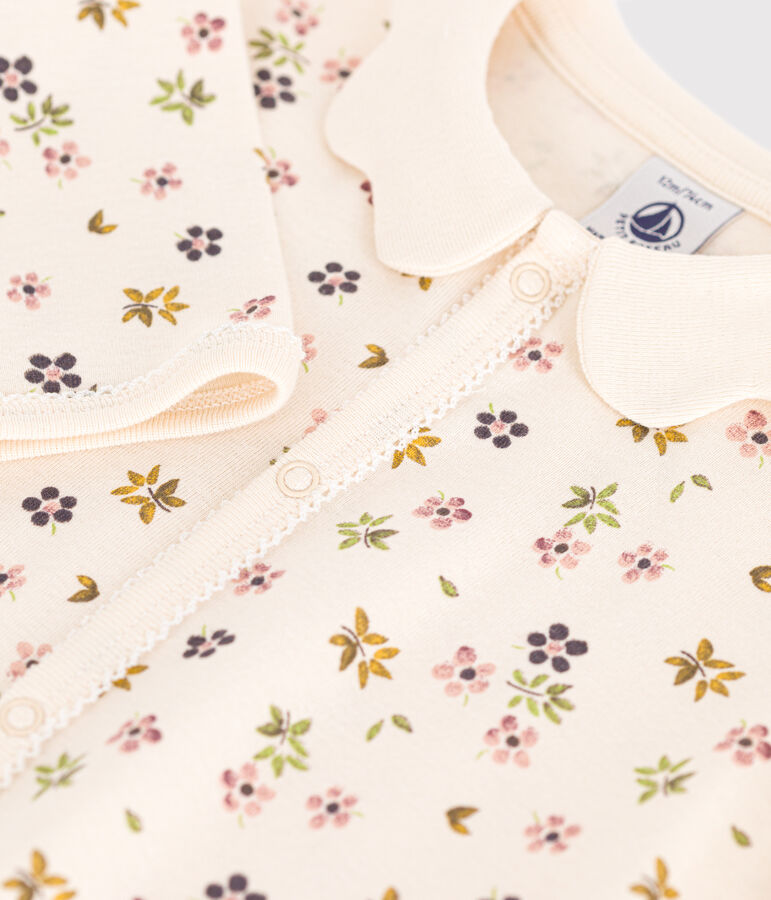 Pigiama senza piedini in cotone con stampa a fiori neonato ecru/multicolore