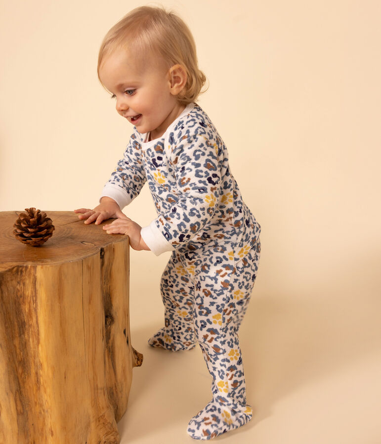 Pigiama beb&egrave; in spugna bouclette bianco/multicolore