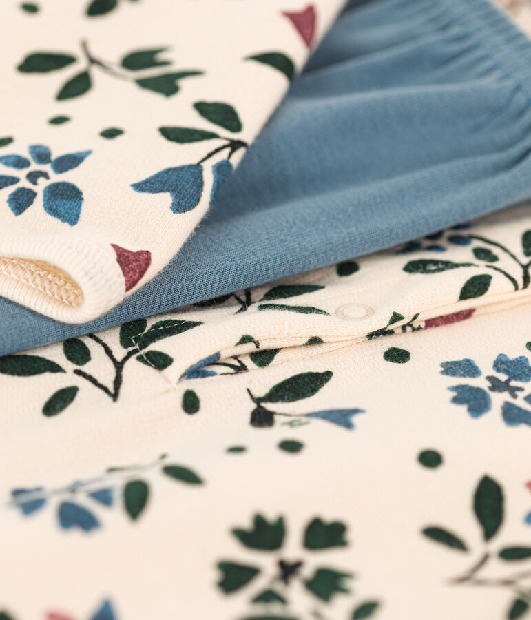 Camicia da notte e leggings bambina in tessuto felpato con motivo fiore ecru/multicolore