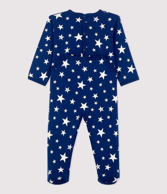 Tutina pigiama a stelle bebé in cotone blu MEDIEVAL/bianco MARSHMALLOW