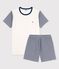 Pigiama corto millerighe blu ragazzo in cotone biologico blu MEDIEVAL/bianco MARSHMALLOW