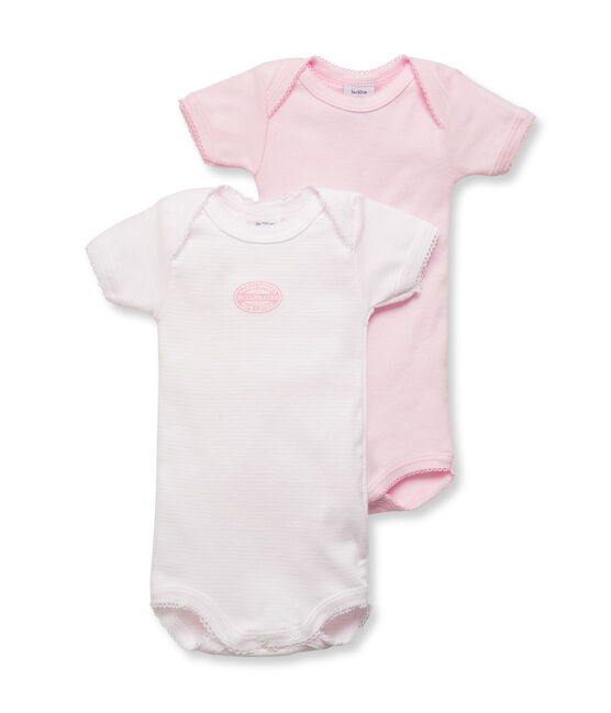 Confezione di 2 bodies maniche corte bebé bambina tinta unta lotto .