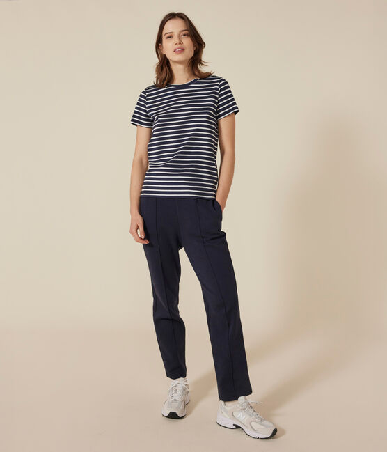 T-shirt LE DROIT girocollo in cotone Donna blu SMOKING/bianco MARSHMALLOW