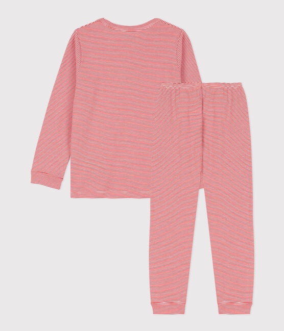 Pigiama a righe bambino unisex in cotone arancione OURSIN/bianco MARSHMALLOW