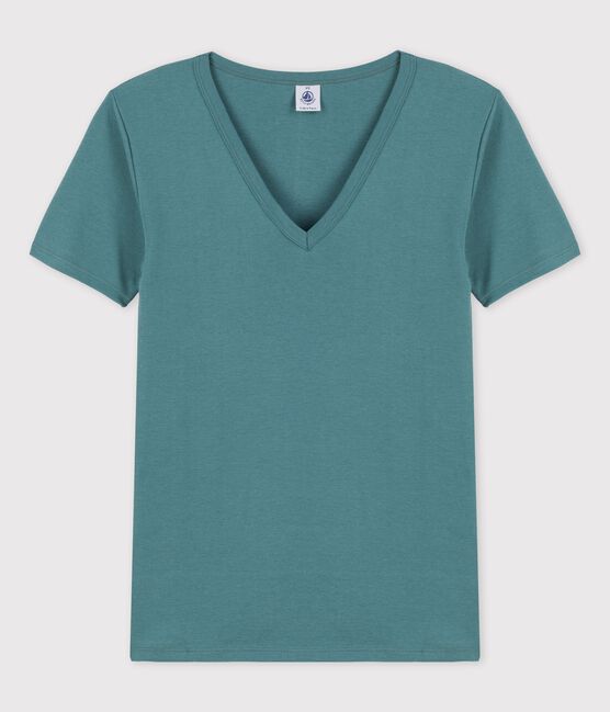T-shirt L'ICONIQUE scollo a V in cotone donna verde BRUT