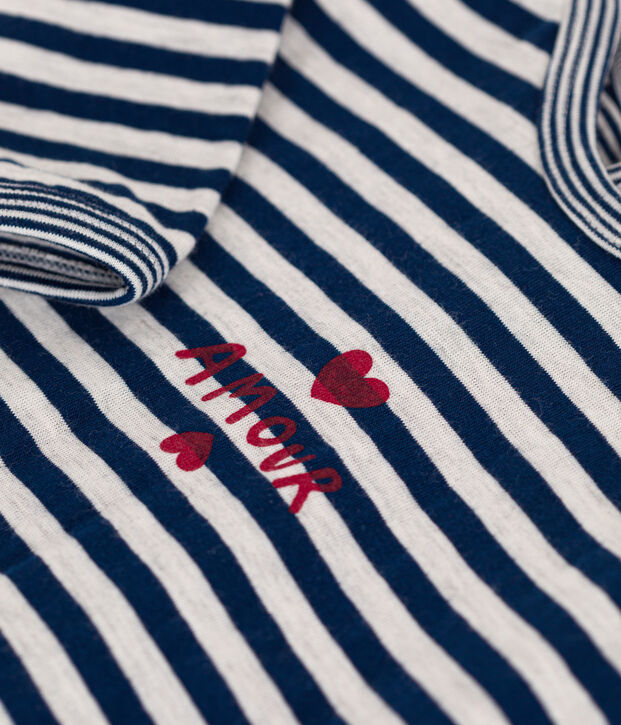 Pigiama beb&egrave; in tubique a righe blu/beige