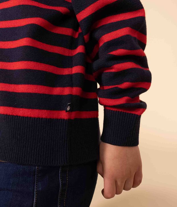 Maglione alla marinara in lana e cotone bambino unisex blu/rosso
