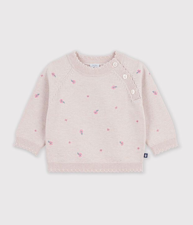 Maglione in misto lana e cotone con fiori ricamati neonata rosa/multicolore