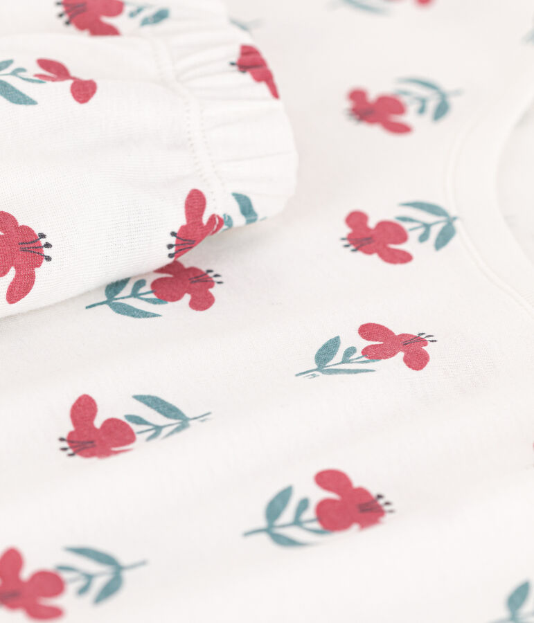 Pigiama donna corto in cotone a fiori bianco MARSHMALLOW/bianco MULTICO