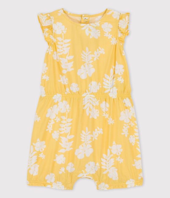 Tutina corta bebè in popeline fantasia hawaiana giallo ORGE/bianco MARSHMALLOW