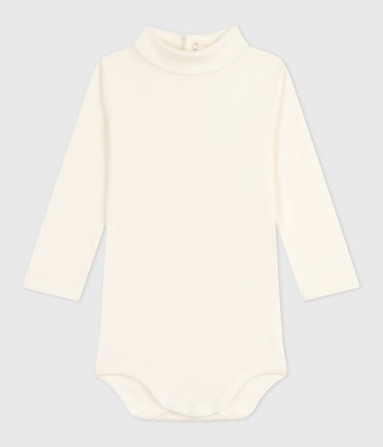 Body a dolcevita in cotone tinta unita neonato ecru MILK