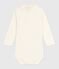 Body a dolcevita in cotone tinta unita neonato ecru MILK