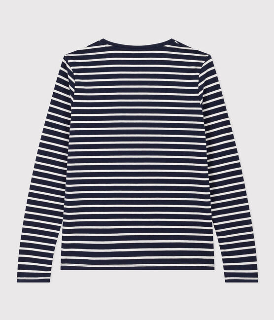 T-shirt LE DROIT scollo a V in cotone Donna blu SMOKING/bianco MARSHMALLOW