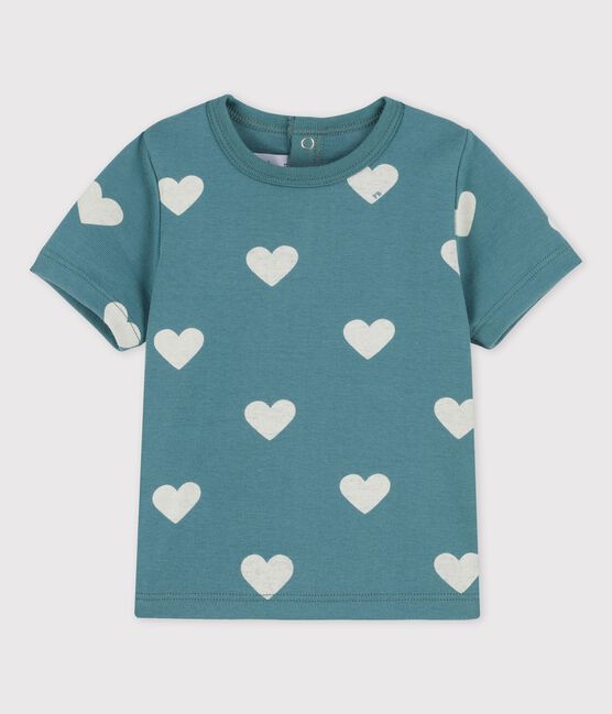 T-shirt bebè a maniche corte in cotone biologico con fantasia a cuori verde BRUT/bianco AVALANCHE