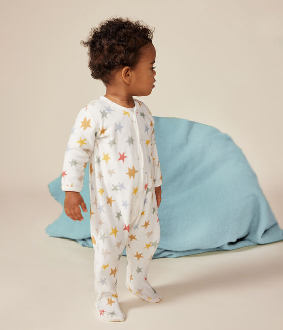 Pigiama in velluto con stampa a stelle neonato bianco MARSHMALLOW/bianco MULTICO