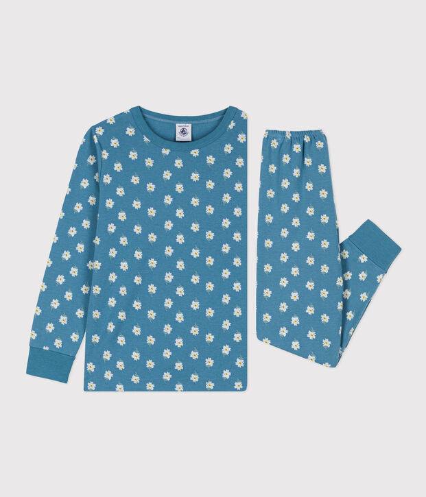 Pigiama fiore bambina a fiori in cotone blu/multicolore
