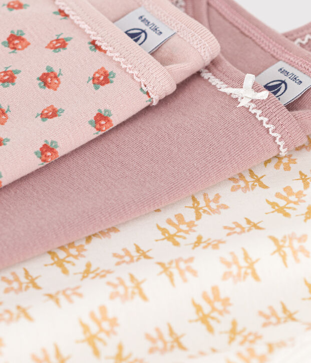 Confezione da 3 canottiere con spalline bambina in cotone motivo a fiore multicolore