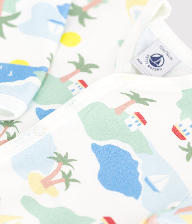Pigiama senza piedini in cotone stampato neonato bianco/multicolore
