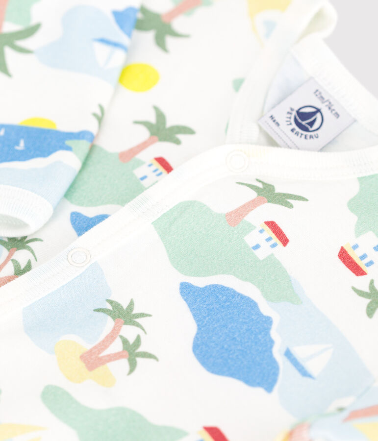 Pigiama senza piedini in cotone stampato neonato bianco/multicolore