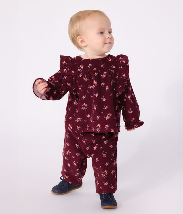 Pantaloni in velluto con stampa a fiori neonato rosso/multicolore