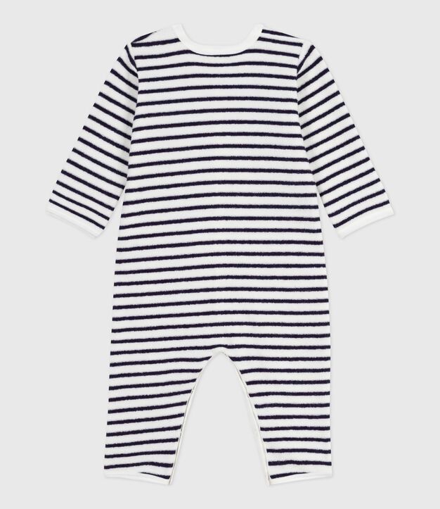 Pigiama senza piedini in cotone con stampa a righe neonato blu/blu