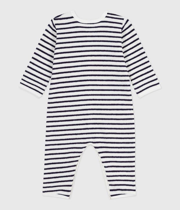 Pigiama senza piedini in cotone con stampa a righe neonato blu/blu