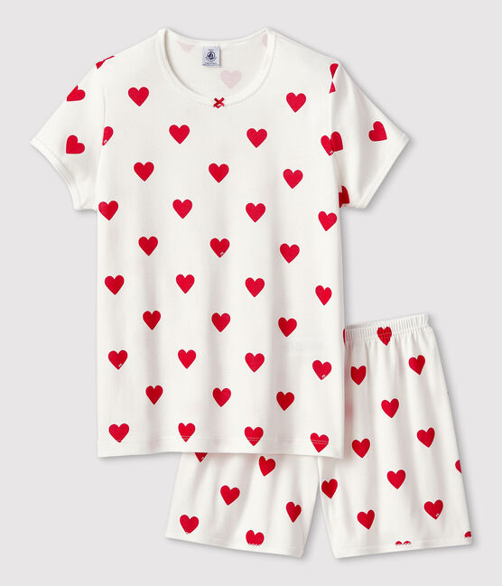 Pigiama corto bambina in cotone motivo cuore bianco MARSHMALLOW/rosso TERKUIT
