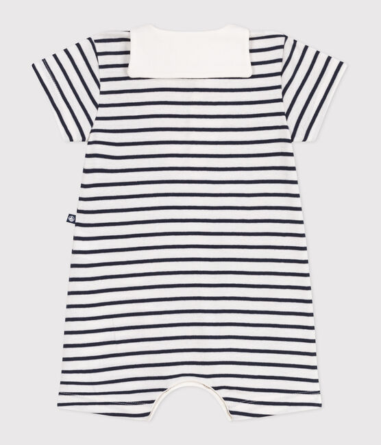 Tutina corta in cotone a righe con collo alla marinara neonato bianco MARSHMALLOW/blu SMOKING