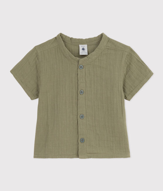 Camicia a manica corta bebè in garza di cotone verde MARECAGE