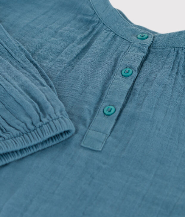 Blusa in garza di cotone bambina blu