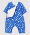 Tutina lunga uccelli bebè in tubique trapuntato in cotone biologico blu COOL/ecru MULTICO