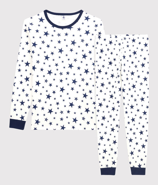 Pigiama a stelle bambina/bambino in cotone bianco MARSHMALLOW/blu MEDIEVAL