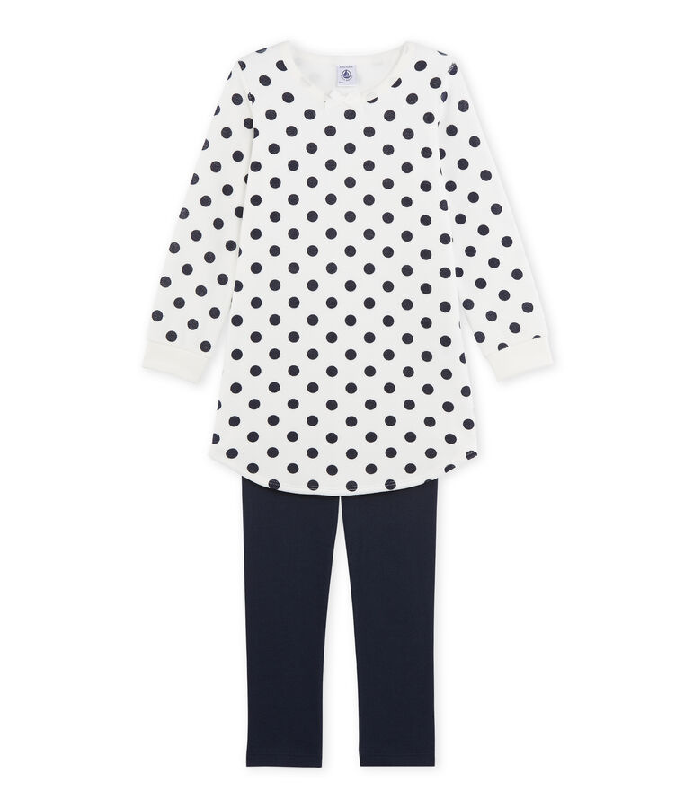 Camicia da notte per bambina in ciniglia blu/bianco/blu